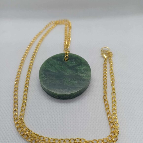 BC Nephrite Jade Circle Pendent Necklace (Grade-A+) - Picture 2 of 3